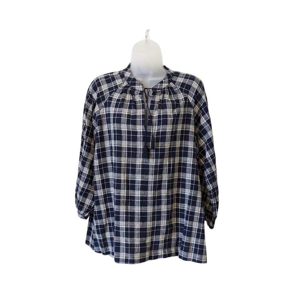 Madewell Navy and White 3/4 Sleeve Cotton Top Size Medium